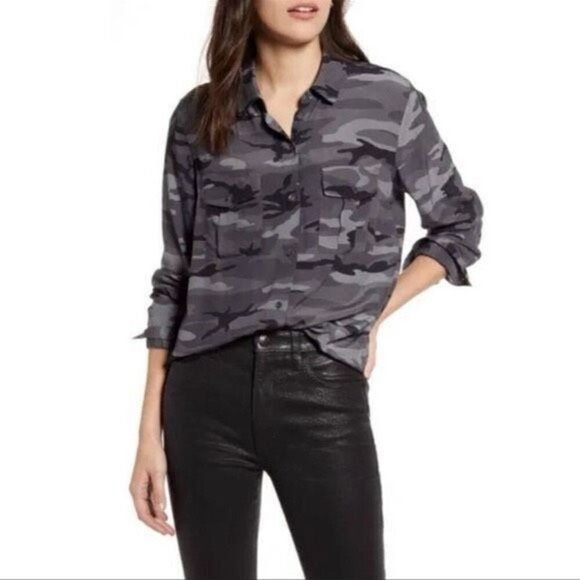 Rails Rhett Charcoal Camo Button Down Long Sleeve Blouse in Gray XS - Picture 1 of 9